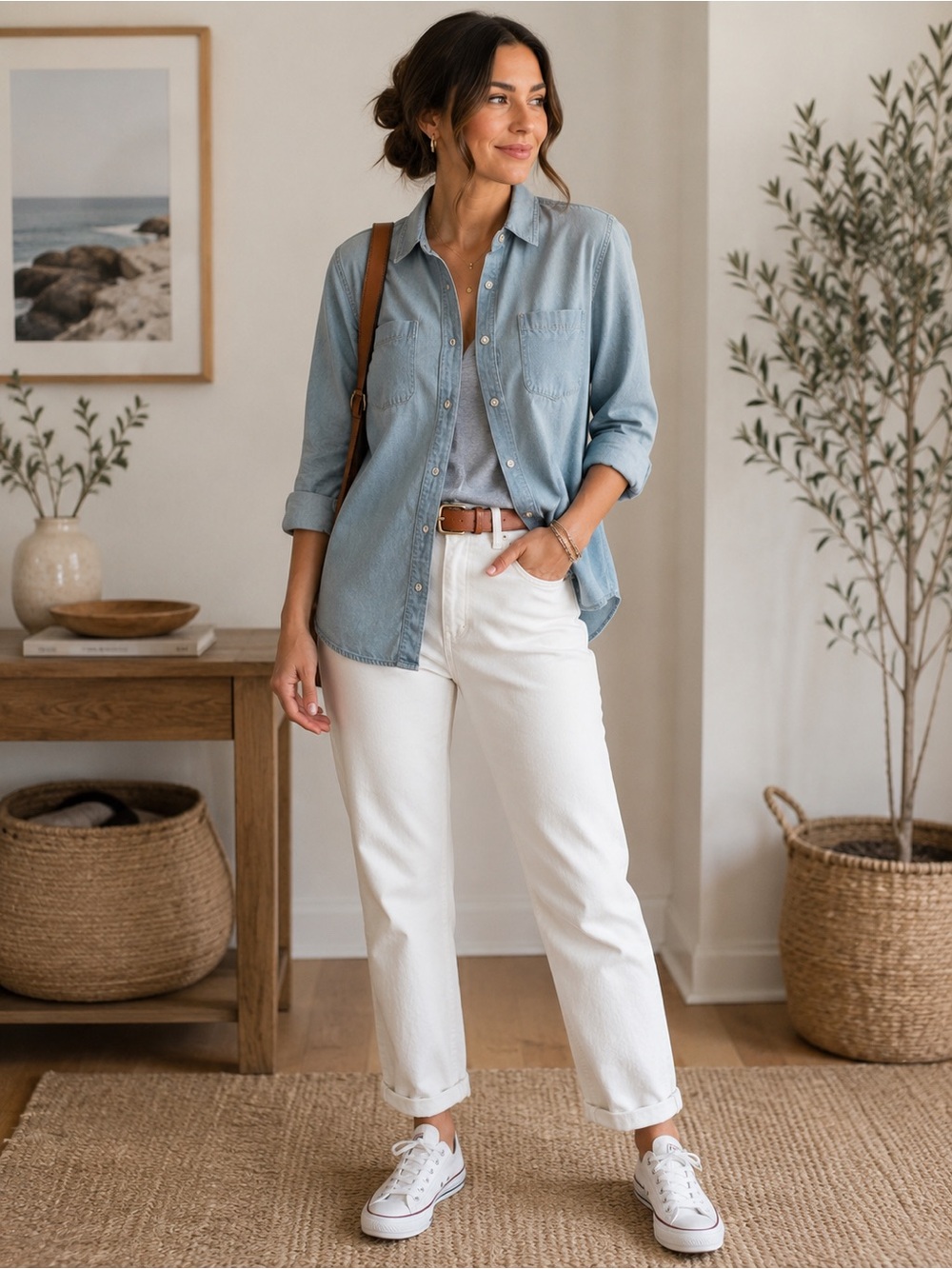 Button Front Shirt Women’s PM 100% Cotton Coastal Grandma Americana minimalist